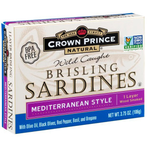 Crown Prince Natural, Brisling Sardines, Mediterranean Style, 3.75 oz (106 g) (Discontinued Item)