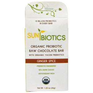 3 PACK of Windy City Organics Sunbiotics Organic Probiotic Raw Chocolate Bar Ginger Spice -- 1.25 oz
