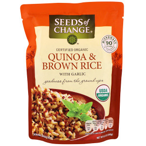 3 PACK of Seeds of Change Organic Quinoa & Brown Rice with Garlic Microwave Pouch -- 8.5 oz