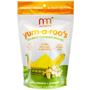 NurturMe, Organic Toddler Snacks, Yum-A-Roos, Pea + Banana + Pineapple, 1 oz (28 g)
