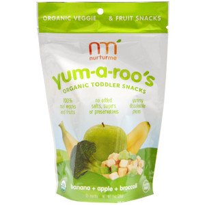 NurturMe, Organic Toddler Snacks, Yum-A-Roos, Banana + Apple + Broccoli, 1 oz (28 g)