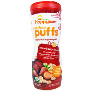 3 PACK of Happy Family Organics, Superfood Puffs  Veggie, Fruit & Grain,  Strawberry & Beet, 2.1 oz (60 g)