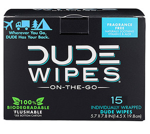 3 PACK of DUDE Wipes On-the-Go Flushable Pack - Fragrance Free -- 15 Wipes