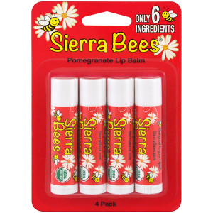 3 PACK OF Sierra Bees, Organic Lip Balms, Pomegranate, 4 Pack, .15 oz (4.25 g) Each