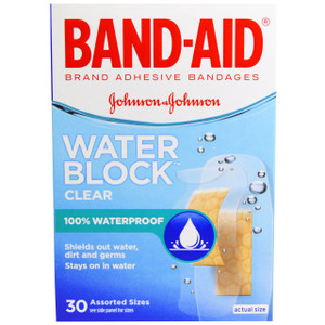 3 PACK of Band Aid, Adhesive Bandages, Water Block, Clear, 30 Assorted Sizes