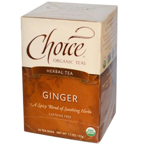 Choice Organic Teas, Herbal Tea,  Organic Ginger, Caffeine Free, 16 Tea Bags, 1.1 oz (32 g)