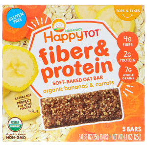 3 PACK of Happy Family Organics, Happytot, Fiber & Protein Soft-Baked Oat Bar, Organic Bananas & Carrots, 5 Bars, 0.88 oz (25 g) Each