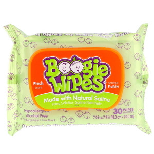 3 PACK of Boogie Wipes, Natural Saline Wipes for Stuffy Noses, Fresh Scent, 30 Wipes