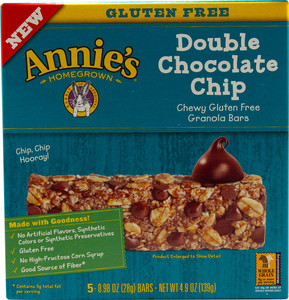 Annies Homegrown Chewy Gluten Free Granola Bars Double Chocolate Chip - 5 Bars