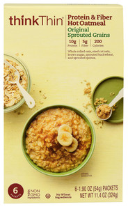 Think Products, thinkThin Protein & Fiber Hot Oatmeal,  Original Sprouted Grains - 6 Packets