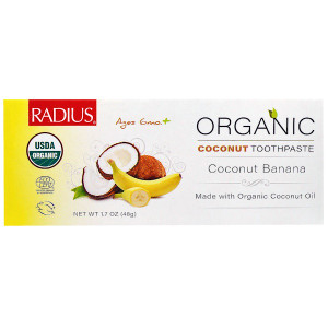 3 PACK of RADIUS, USDA Organic Childrens Coconut Toothpaste, Coconut Banana, 6 Months +, 1.7 oz (48 g)