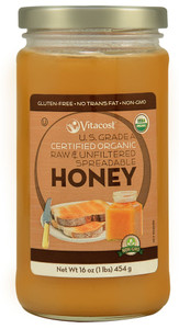 Vitaco, Certified Organic Raw Spreadable Honey U.S. Grade A - Non-GMO - 16 oz (454 g)
