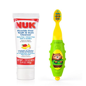 3 PACK of NUK, Grins & Giggles Toddler Toothbrush Set, 12+ Months, 1 Cleanser & 1 Brush