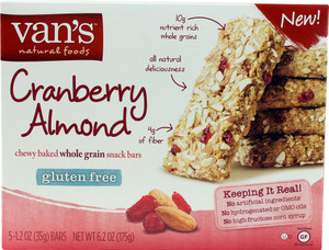 3 PACK of Vans Natural Foods Chewy Baked Whole Grain Snack Bars Gluten Free Cranberry Almond -- 5 Bars