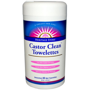 Heritage Products, Castor Clean Towelettes, Unscented, 40 Wet Towelettes, (5 in x 8 in) Each (5 PACK)