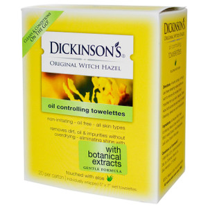 3 PACK of Dickinson Brands, Original Witch Hazel On the Go, Refreshingly Clean Towelettes, 20 Per Carton, 5" x 7" Each