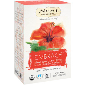 Numi Tea, Organic Tea, Herbal Tea, Embrace, No Caffeine, 16 Tea Bags, 1.41 oz (40 g)