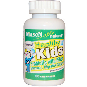 3 PACK of Mason Natural, Healthy Kids Probiotic With Fiber, 60 Chewables