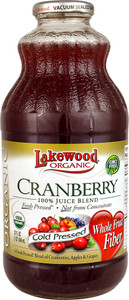 3 PACK of Lakewood Organic Juice Blend Fresh Pressed Cranberry -- 32 fl oz