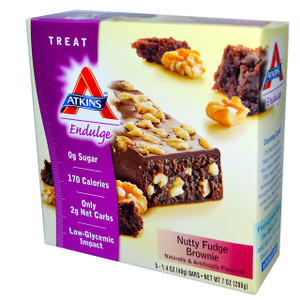 Atkins, Endulge, Nutty Fudge Brownie Bar, 5 Bars, 1.41 oz (40 g) Each