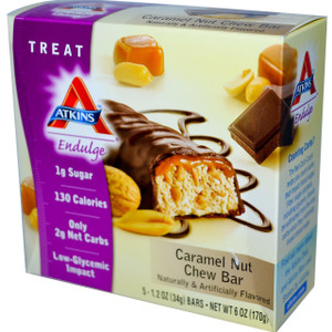 Atkins, Endulge, Caramel Nut Chew Bar, 5 Bars, 1.2 oz (34 g) Each