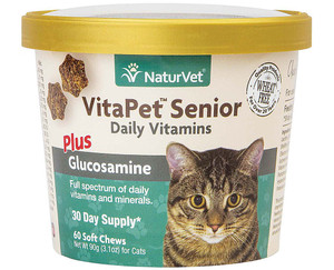 3 PACK of NaturVet VitaPet Senior Daily Vitamins Plus Glucosamine For Cats -- 60 Soft Chews