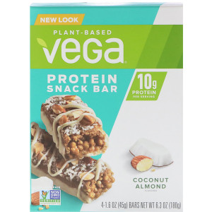 Vega, Protein Snack Bar, Coconut Almond, 4 Bars, 1.6 oz (45 g) Each