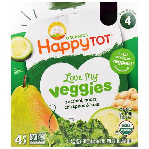 Happy Family Organics, Happy Tot, Love My Veggies, Zucchini, Pears, Chickpeas & Kale, 4 Pouch, 4.22 oz (120 g) Each