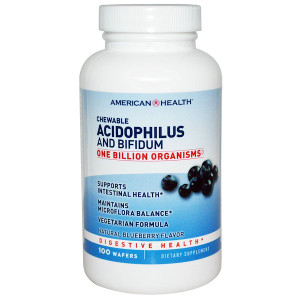 American Health, Chewable Acidophilus and Bifidum, Natural Blueberry Flavor, 100 Wafers (Discontinued Item)