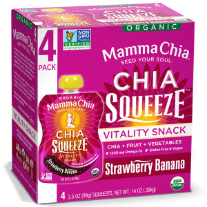 Mamma Chia, Organic Chia Squeeze, Vitality Snack, Strawberry Banana, 4 Squeezes, 3.5 oz (99 g) Each
