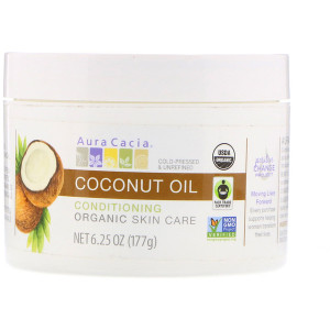 3 PACK of Aura Cacia, Conditioning Organic Skin Care, Coconut Oil, 6.25 oz (177 g)