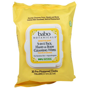 Babo Botanicals, 3-in-1 Sensitive Baby Face, Hand & Body Cleansing Wipes, Oatmilk & Calendula, 30 Pre-Moistened Cloth