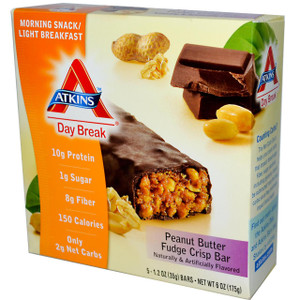 Atkins, Snack, Peanut Butter Fudge Crisp Bar, 5 Bars, 1.2 oz (35 g) Each