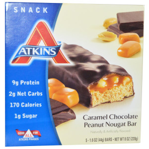 Atkins, Snack, Caramel Chocolate Peanut Nougat Bar, 5 Bars, 1.6 oz (44 g) Each
