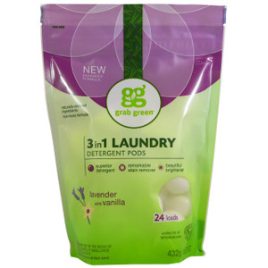 3 PACK of Grab Green, 3 in 1 Laundry Detergent Pods, Lavender, 24 Loads, 15.2 oz (432 g)