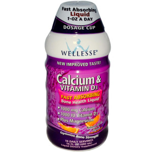 Wellesse Premium Liquid Supplements, Calcium & Vitamin D3, Sugar Free, Citrus Flavor, 16 fl oz (480 ml)