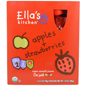 Ellas Kitchen, Apples, Strawberries, Super Smooth Puree, Stage 2, 4 Pouches, 3.5 oz (99 g) Each