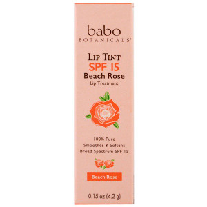 Babo Botanicals, Lip Tint Balm, SPF 15, Beach Rose, 0.15 oz (4.2 g)