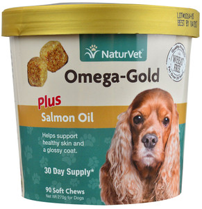 NaturVet Omega-Gold plus Salmon Oil for Dogs -- 90 Soft Chews