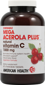 American Health, Mega Acerola Plus Chewable,  Natural Berry - 60 Chewable Wafers