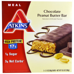 Atkins, Meal Bar, Chocolate Peanut Butter Bar, 5 Bars, 2.12 oz (60 g) Each