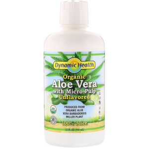 Dynamic Health  Laboratories, Organic Aloe Vera Juice with Micro Pulp 100% Juice, Unflavored, 32 fl oz (946 ml)