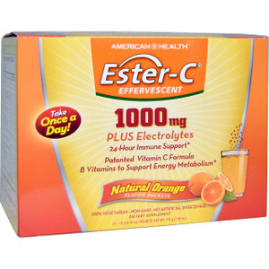 American Health, Ester-C Effervescent, Natural Orange Flavor, 1000 mg, 21 Packets, 0.35 oz (10 g) Each
