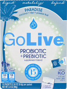 GoLive Probiotic and Prebiotic Drink Mix Blend Paradise Coconut Kiwi Passion Fruit -- 15 billion CFUs - 10 Packets