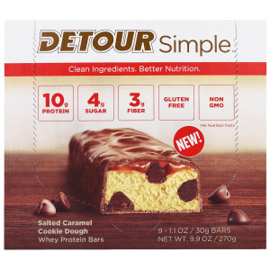 Detour, Simple, Whey Protein Bars, Salted Caramel Cookie Dough, 9 Bars, 1.1 oz (30 g) Each