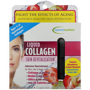 appliednutrition, Liquid Collagen, Skin Revitalization, Tropical Strawberry & Kiwi Flavored, 10 Liquid-Tubes, 10 ml Each
