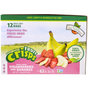 Brothers-All-Natural, Fruit Crisps, Freeze-Dried Strawberries & Bananas, 12 Single-Serve Bags, 0.42 oz (12 g) Each