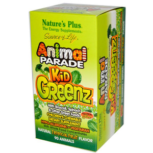 Natures Plus, Source of Life, Animal Parade, Kid Greenz with Broccoli, Spinach, Natural Tropical Fruit Flavor, 90 Animal-Shaped Tablets