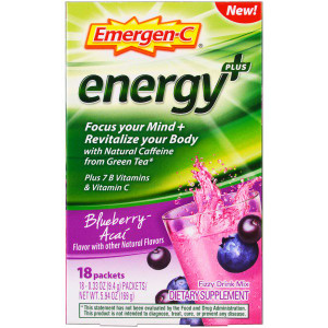 Emergen-C Energy Plus Fizzy Drink Mix Blueberry Acai -- 18 Packets