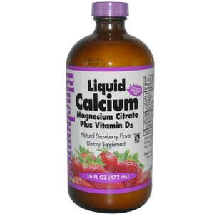 Bluebonnet Nutrition, Liquid Calcium, Magnesium Citrate Plus Vitamin D3, Natural Strawberry Flavor, 16 fl oz (472 ml)